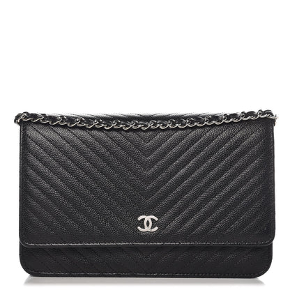 Chanel Caviar Chevron Quilted Wallet On Chain WOC Black 1 of 9