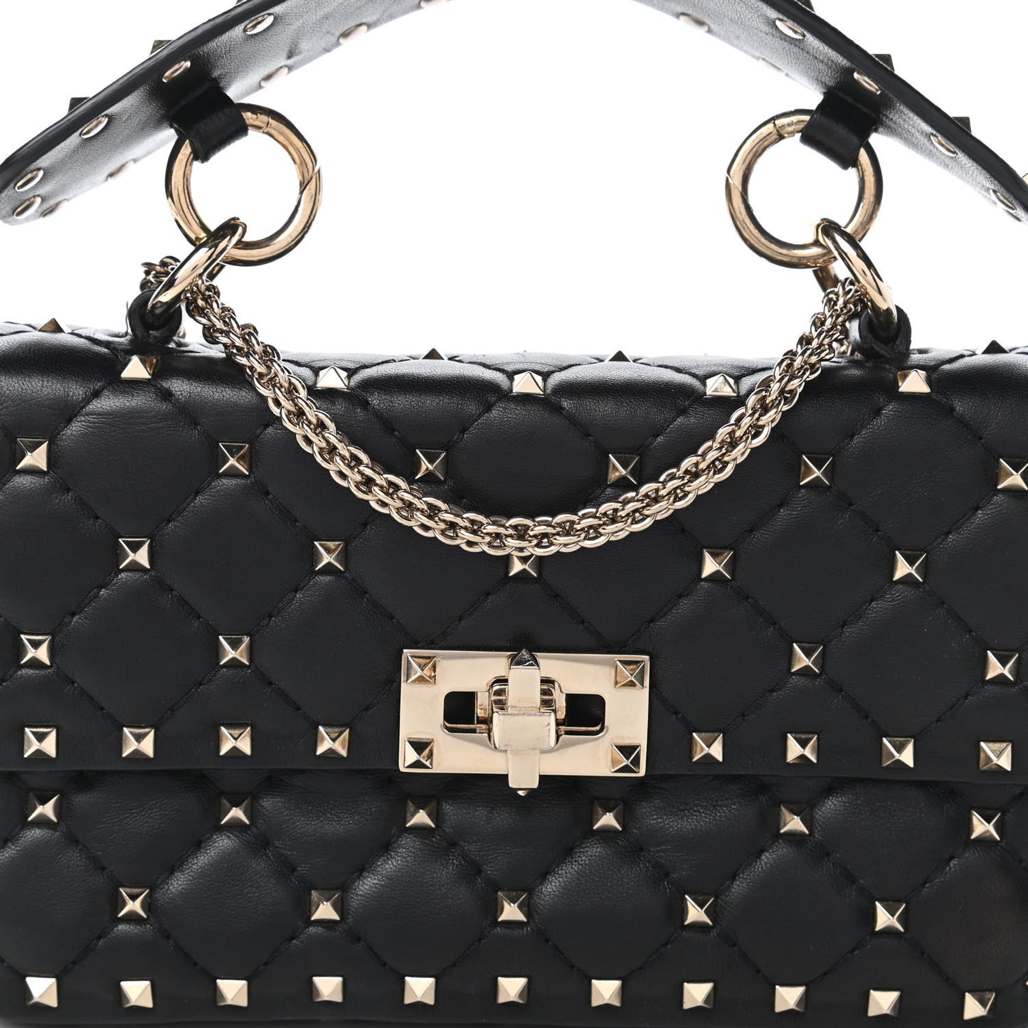 Lambskin Small Rockstud Spike Shoulder Bag Black