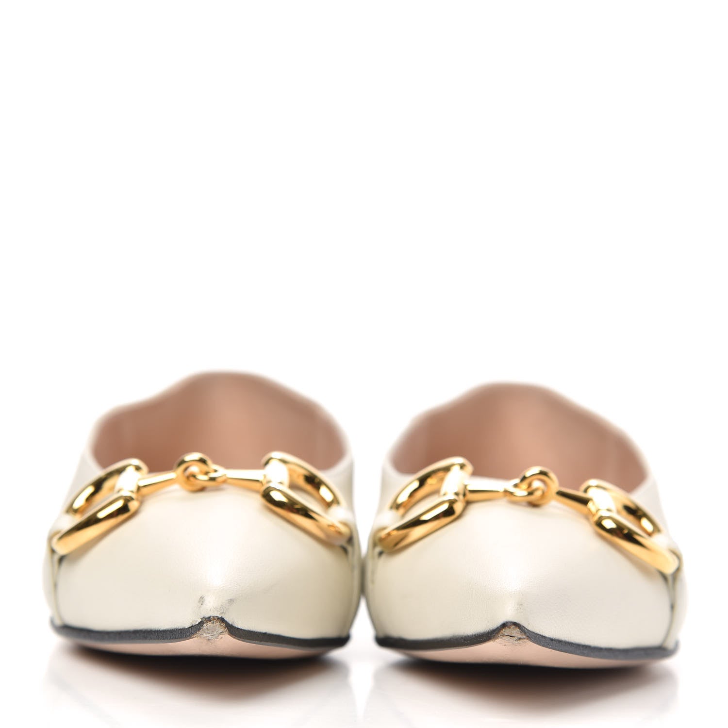 Gucci Nappa Lumiere Deva Horsebit Chain Embellished Flats 36.5 Dusty White 2 of 11