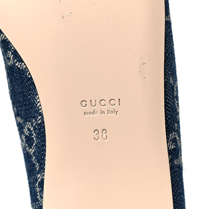 Gucci New Denim GG Monogram Deva Horsebit Chain Embellished Flats 38 Blue Tea 6 of 8
