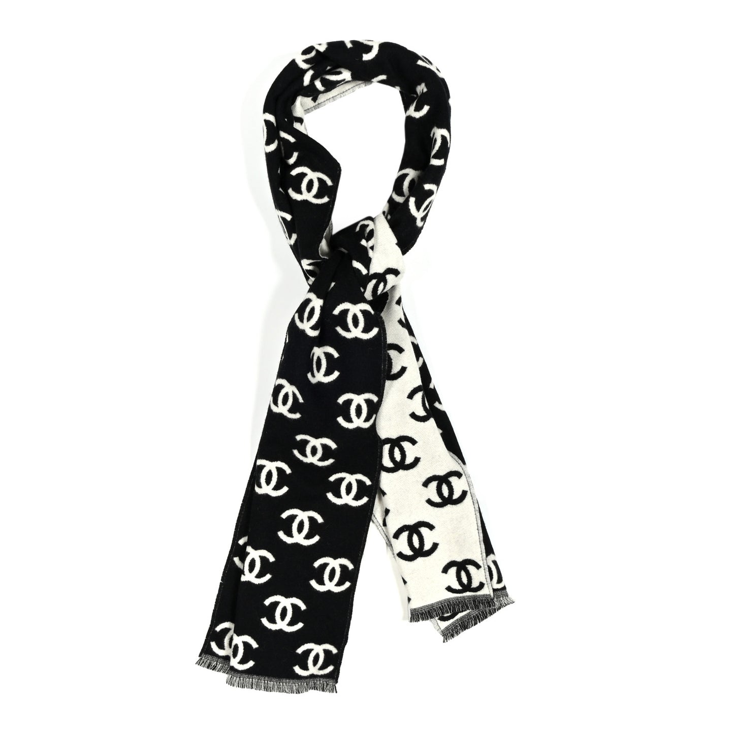 Wool Cashmere CC Scarf Black White