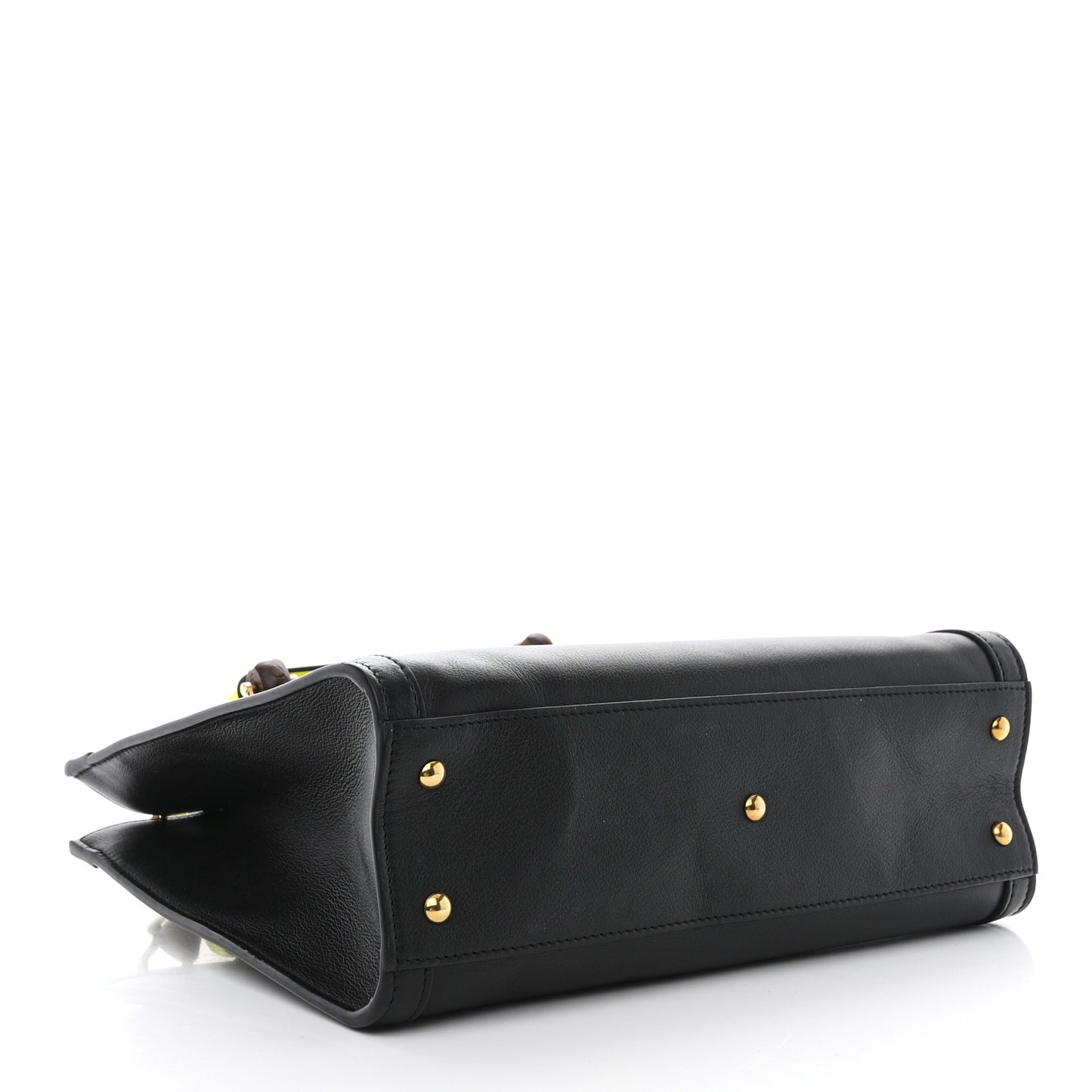 Calfskin Small Diana Tote Bag Black Yellow Fluo