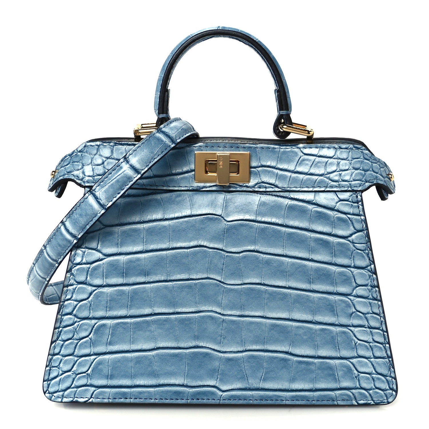 Fendi Shiny Alligator Shiny Nappa Petite Peekaboo Iconic Satchel Denim 1 of 10