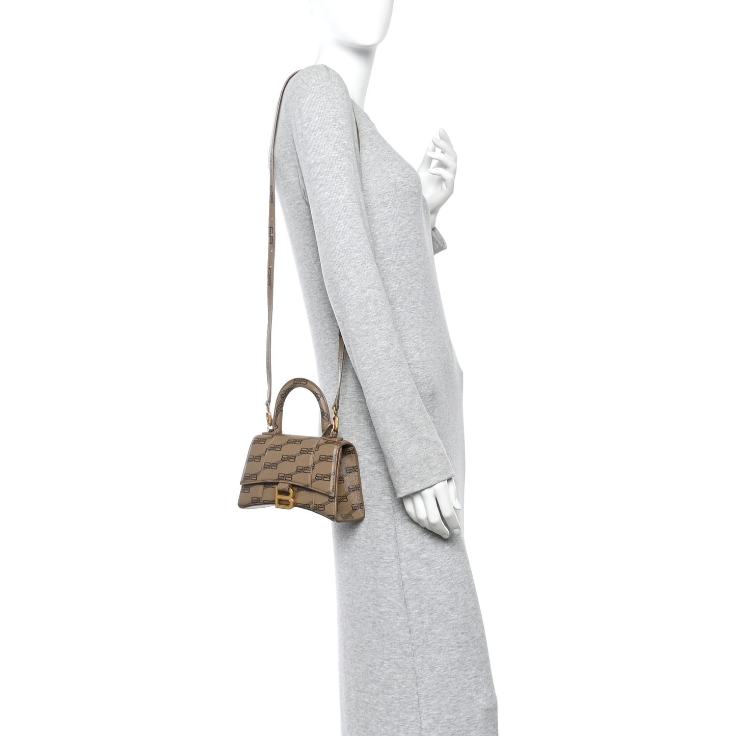 Coated Canvas BB Monogram Hourglass Top Handle Bag XS Beige Brown