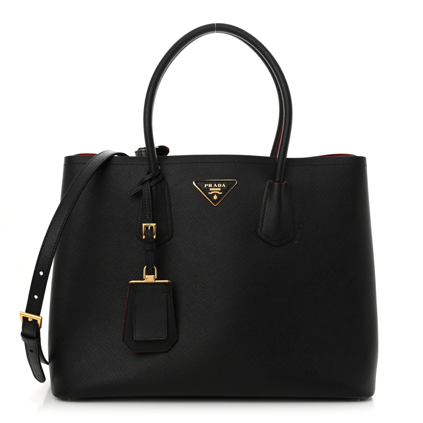 Saffiano Cuir Large Double Bag Black Fuoco