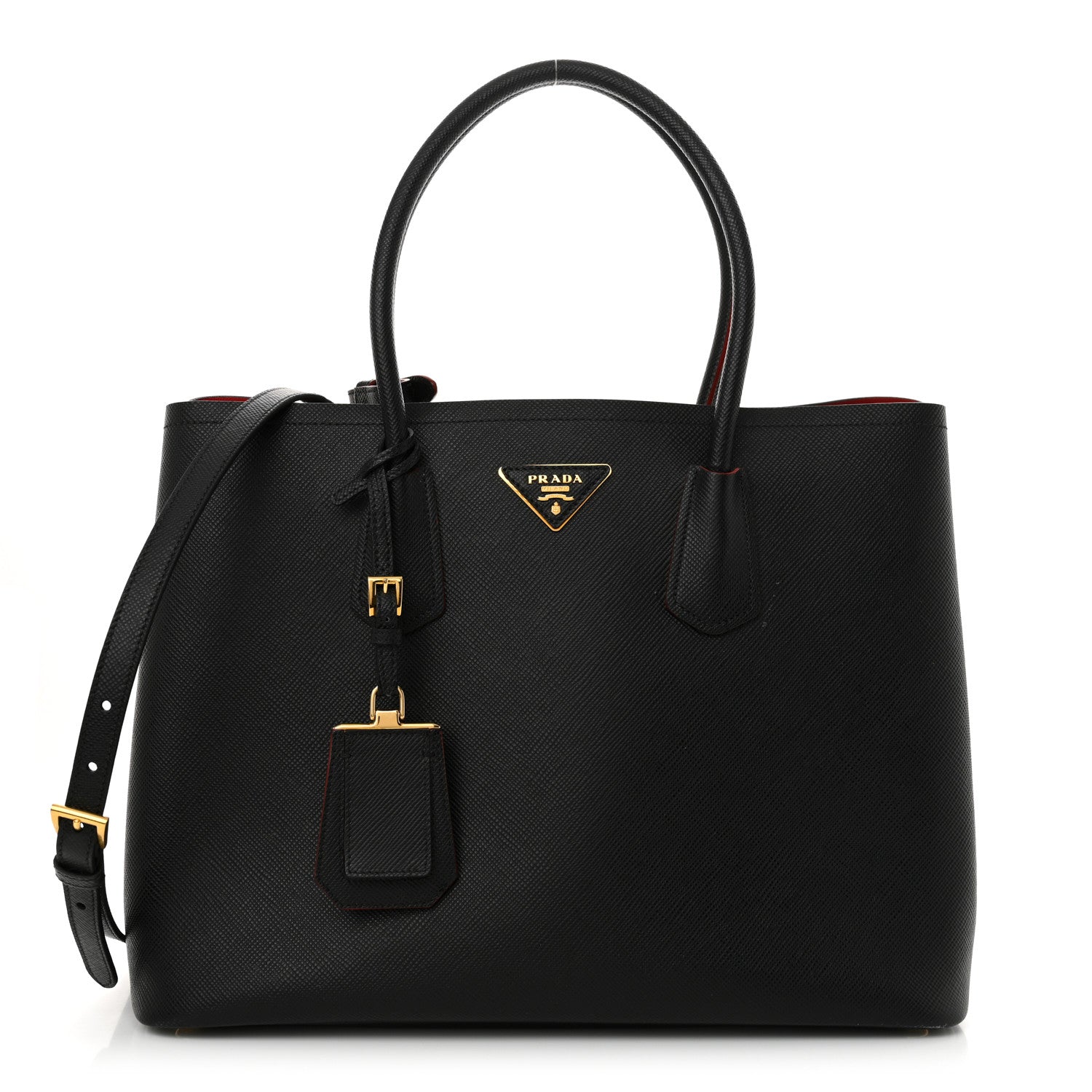 Prada Saffiano Cuir Large Double Bag Black Fuoco 1 of 12