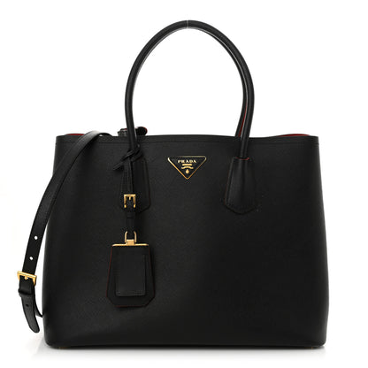 Prada Saffiano Cuir Large Double Bag Black Fuoco 1 of 12