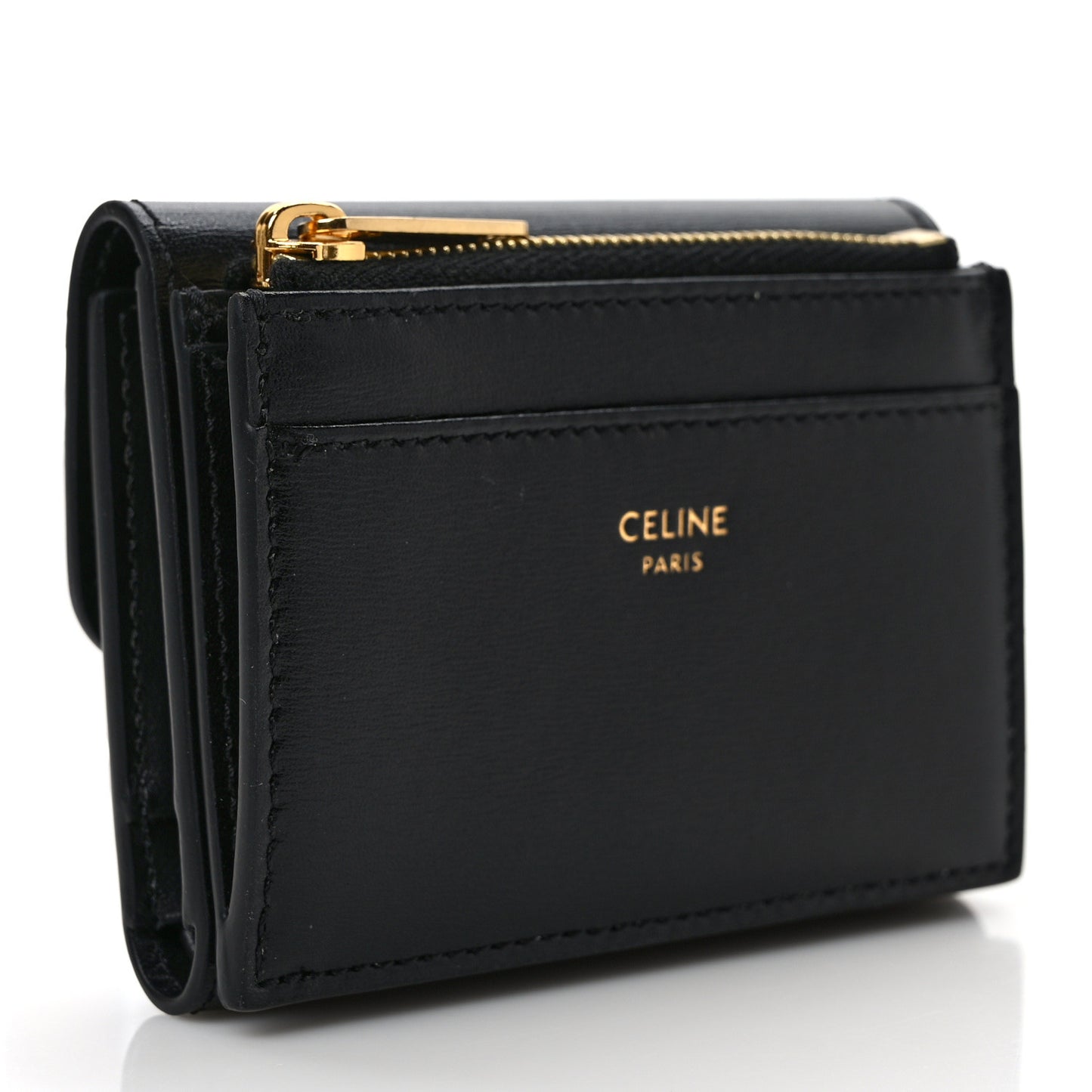 Calfskin Compact Triomphe Wallet With Coin Purse Black