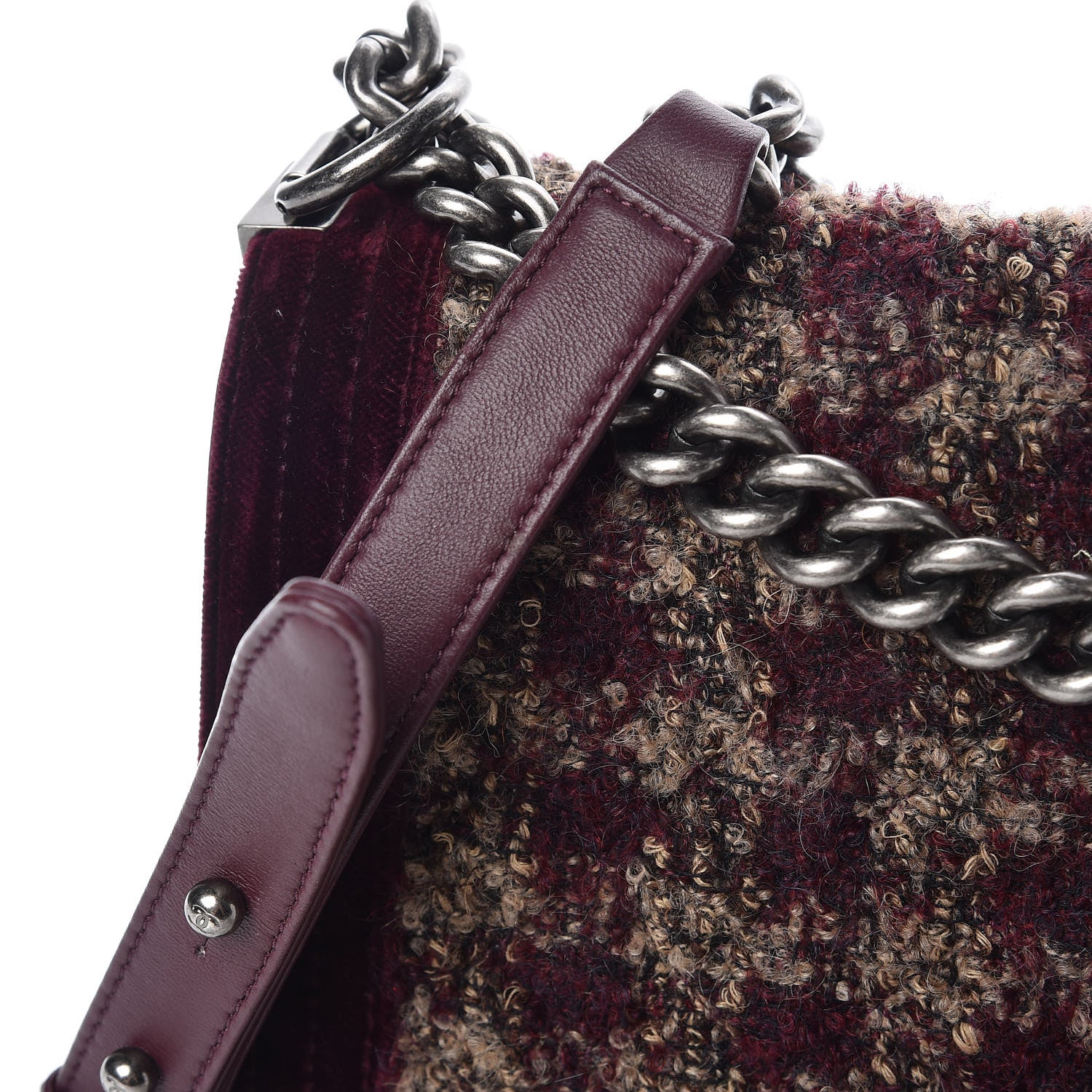 Chanel Velvet Tweed Large Boy Flap Burgundy 19 of 20