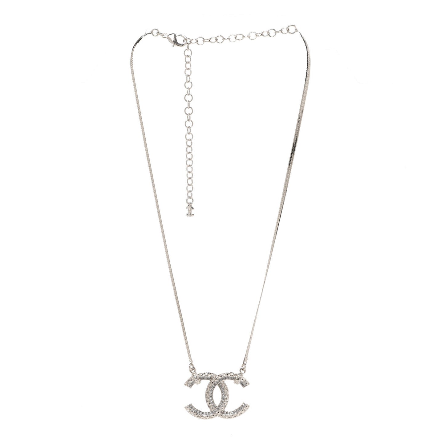 Crystal Textured CC Pendant Necklace Gold