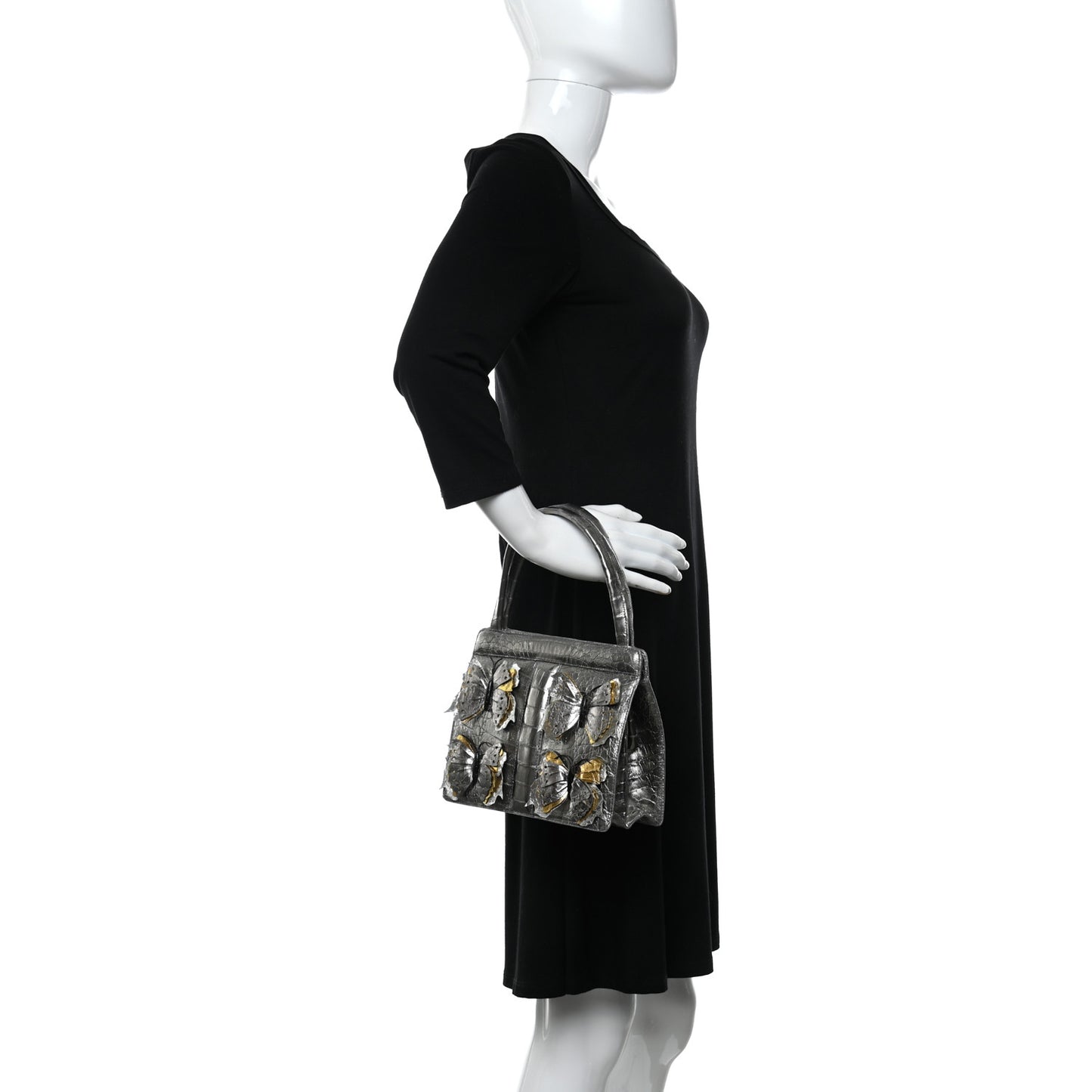 Metallic Crocodile Butterfly Bag Anthracite