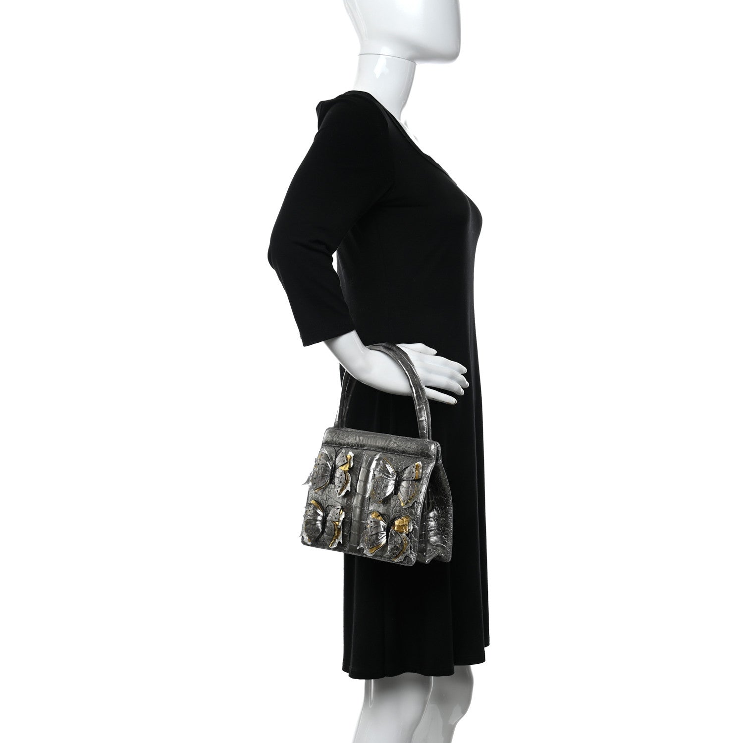 Nancy Gonzalez Metallic Crocodile Butterfly Bag Anthracite 2 of 9