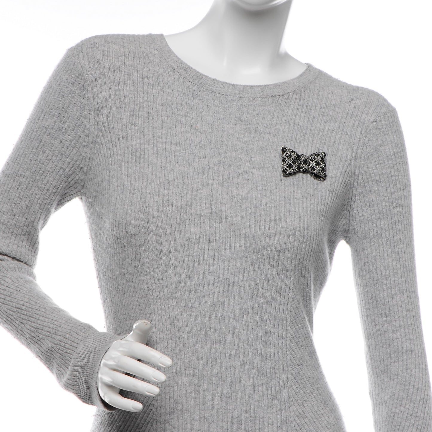 Ruthenium Crystal CC Bow Brooch Black