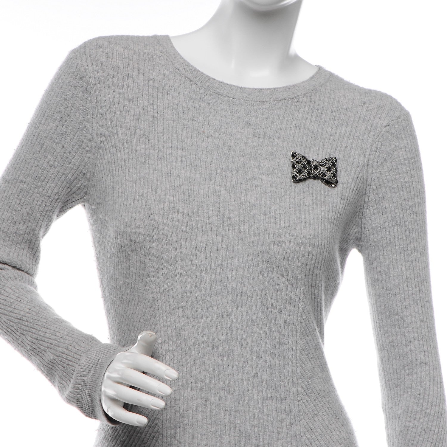 Chanel Ruthenium Crystal CC Bow Brooch Black 2 of 4