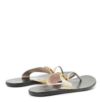 Gucci Nappa Silk Galassia GG Marmont Thong Flat Sandals 34.5 Platino 3 of 7