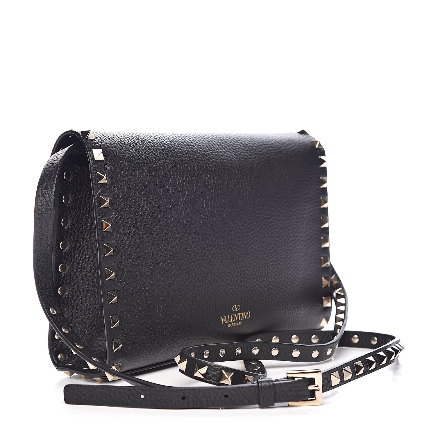 Valentino Garavani Pebbled Calfskin Medium Rockstud Flip Lock Crossbody Bag Black 3 of 10
