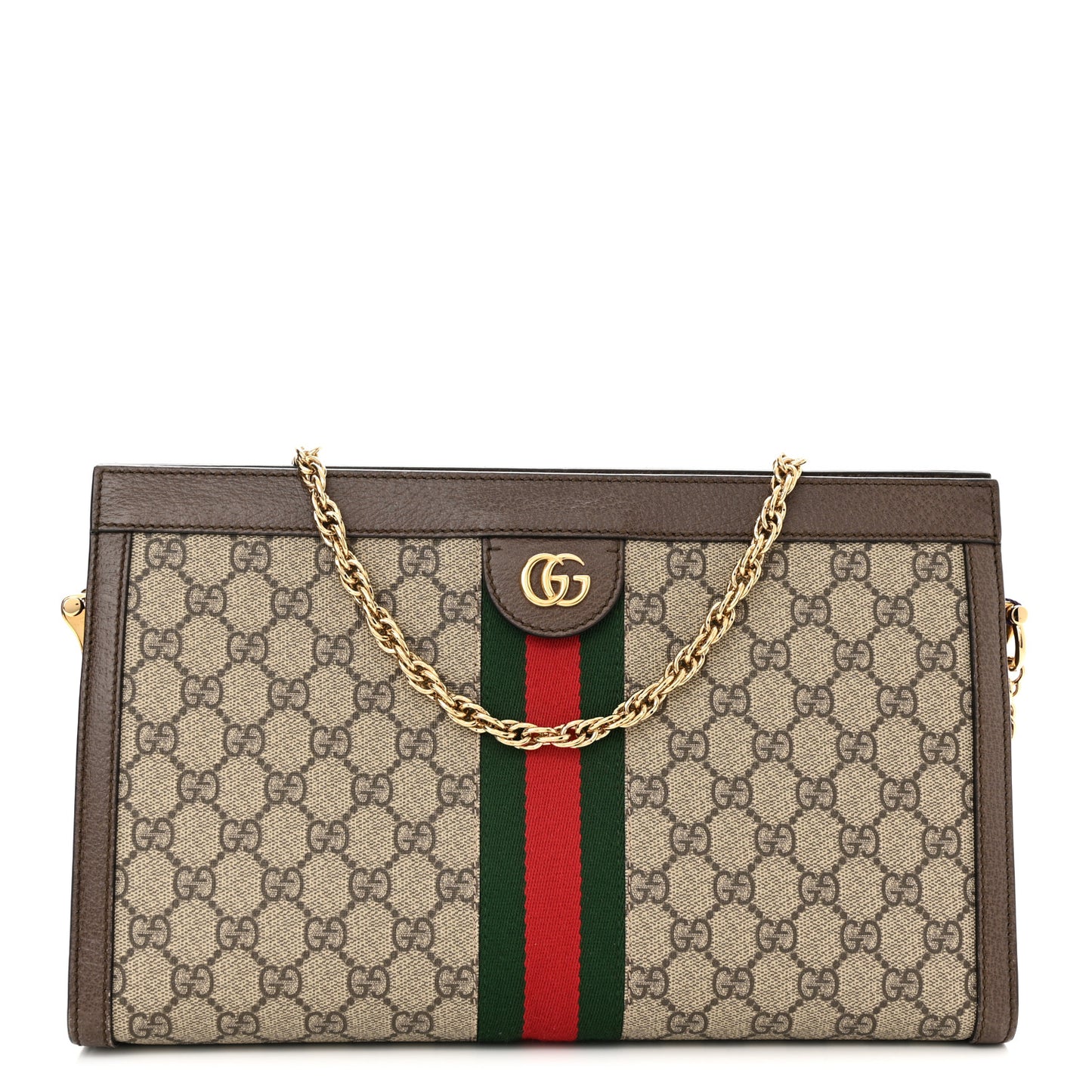 GG Supreme Monogram Web Medium Ophidia Chain Shoulder Bag Brown