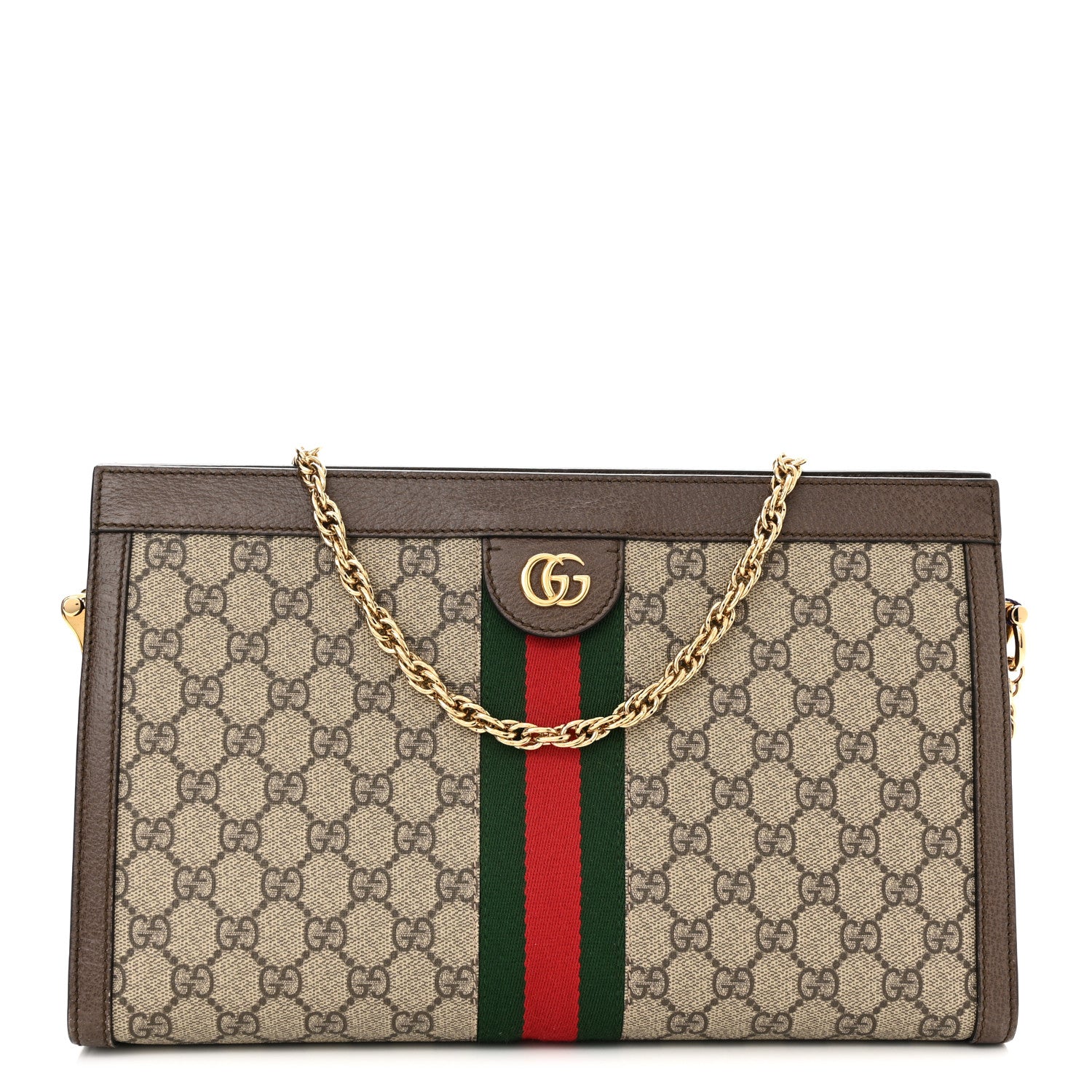 Gucci GG Supreme Monogram Web Medium Ophidia Chain Shoulder Bag Brown 1 of 12