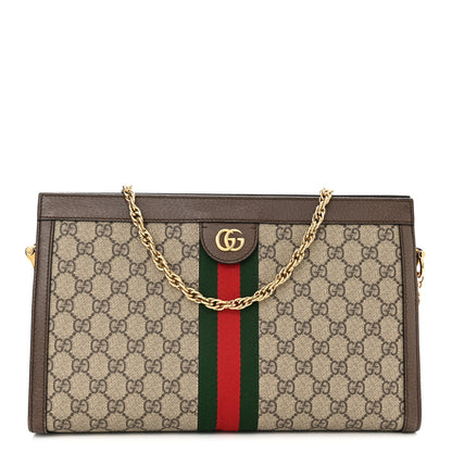 Gucci GG Supreme Monogram Web Medium Ophidia Chain Shoulder Bag Brown 1 of 12