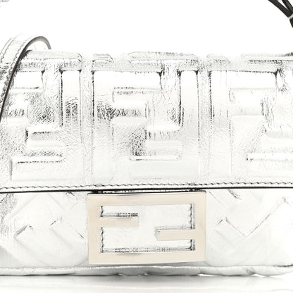 Fendi Vitello Catalan Mirror FF 1974 Embossed Mini Baguette Argento 7 of 9