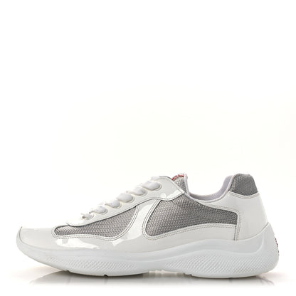Prada Vernice Soft Mesh Mens America's Cup Biker Sneakers 6.5 White Argento 1 of 11