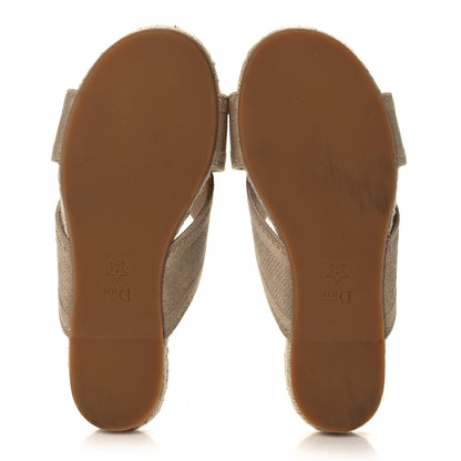Christian Dior Canvas Embroidered Granville Espadrille Crisscross Flat Slide Sandals 36.5 Cream 5 of 8