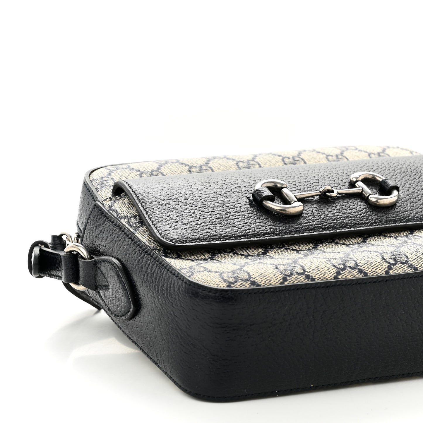 GG Supreme Monogram Textured Dollar Calfskin Small Horsebit 1955 Shoulder Bag Beige Blue