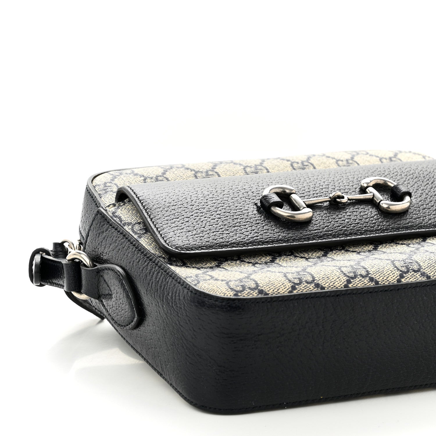 Gucci GG Supreme Monogram Textured Dollar Calfskin Small Horsebit 1955 Shoulder Bag Beige Blue 8 of 9