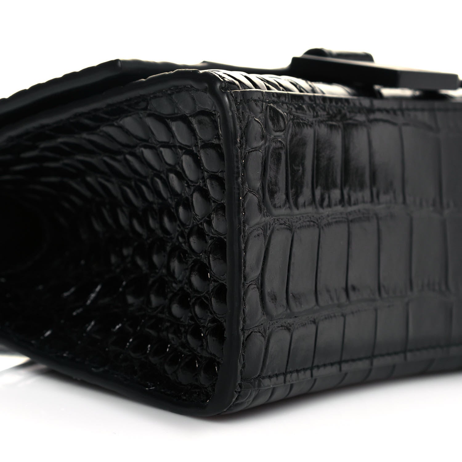 Balenciaga Shiny Calfskin Monochrome Crocodile Embossed Hourglass Top Handle Bag XS Black 5 of 6