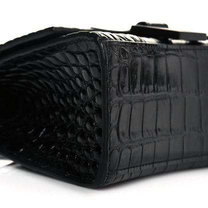 Balenciaga Shiny Calfskin Monochrome Crocodile Embossed Hourglass Top Handle Bag XS Black 5 of 6
