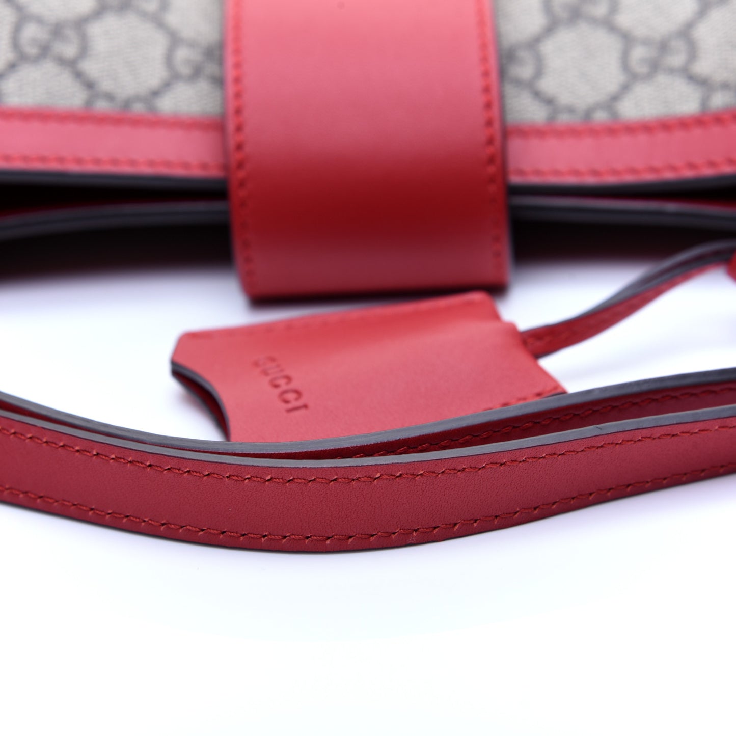 GG Supreme Monogram Medium Padlock Tote Hibiscus Red