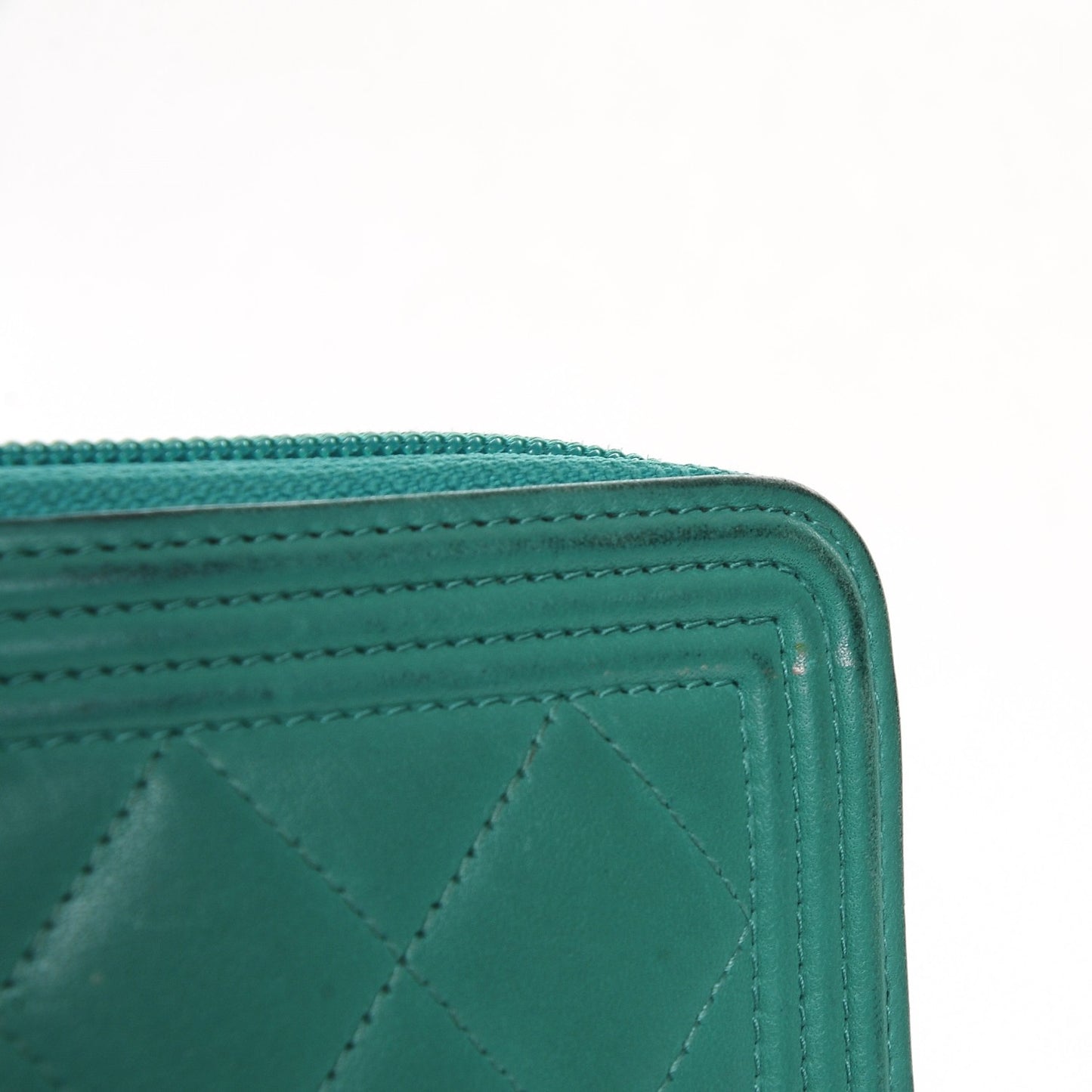 Lambskin Quilted Boy Zip Around Wallet Green