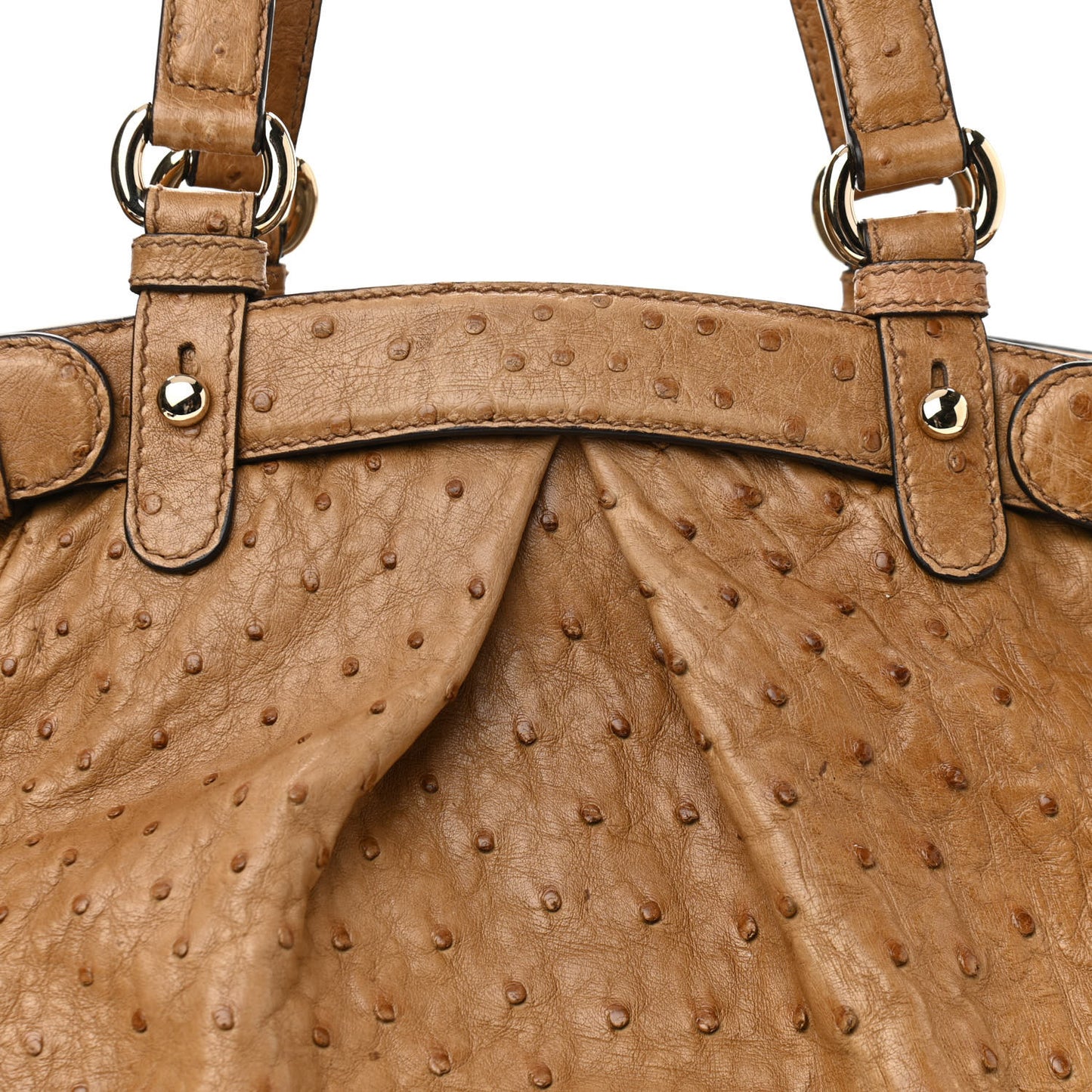 Ostrich Medium Bamboo Buckle Tote Tan