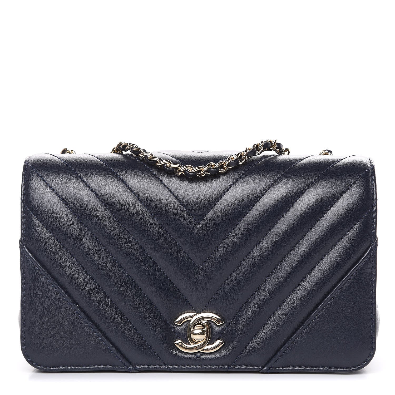Chanel Calfskin Chevron Quilted Mini Statement Flap Navy Blue 1 of 10