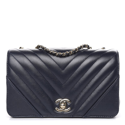 Chanel Calfskin Chevron Quilted Mini Statement Flap Navy Blue 1 of 10