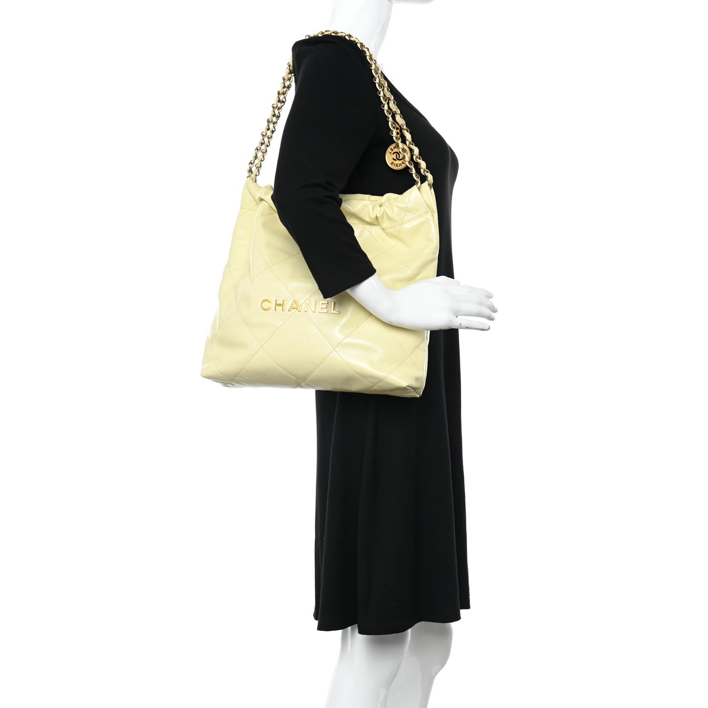 Shiny Calfskin Quilted Small Chanel 22 Light Yellow