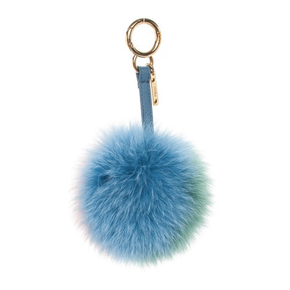 Fendi Fox Fur Vitello Elite Tri-Color Pom Pom Bag Charm Pink Nebula Acqua Ceruleo 1 of 4