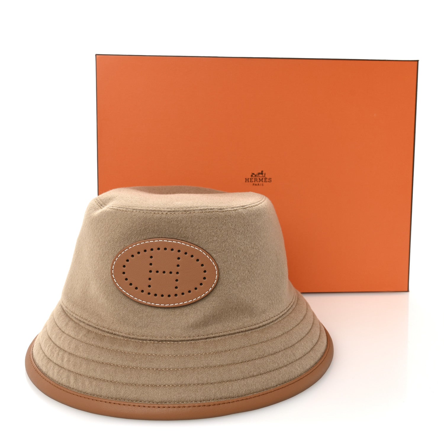 Hermes Cashmere Swift Harper Evelyne Bucket Hat 58 Biscuit Gold