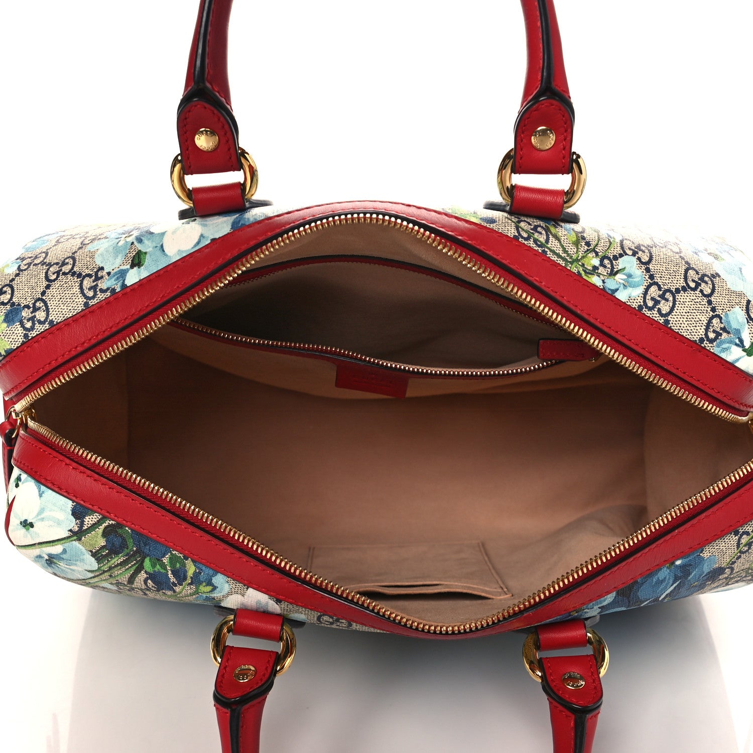 Gucci GG Supreme Monogram Blooms Medium Boston Beige Blue Navy Hibiscus Red 5 of 11