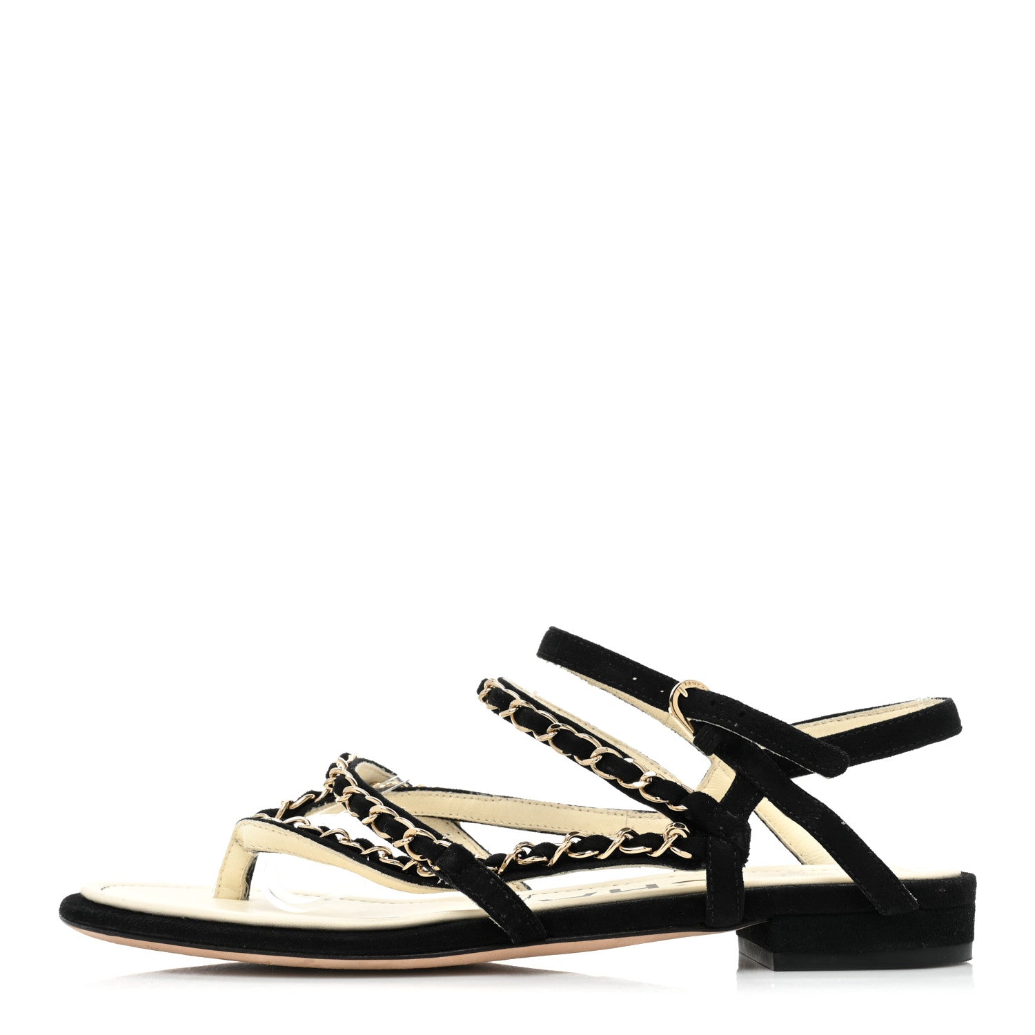 Chanel Kid Suede Chain Braided Sandals 36.5 Black 1 of 10