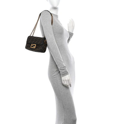 Fendi Fabric Jacquard FF 1974 Midi Chain Baguette Tobacco Moro 2 of 10