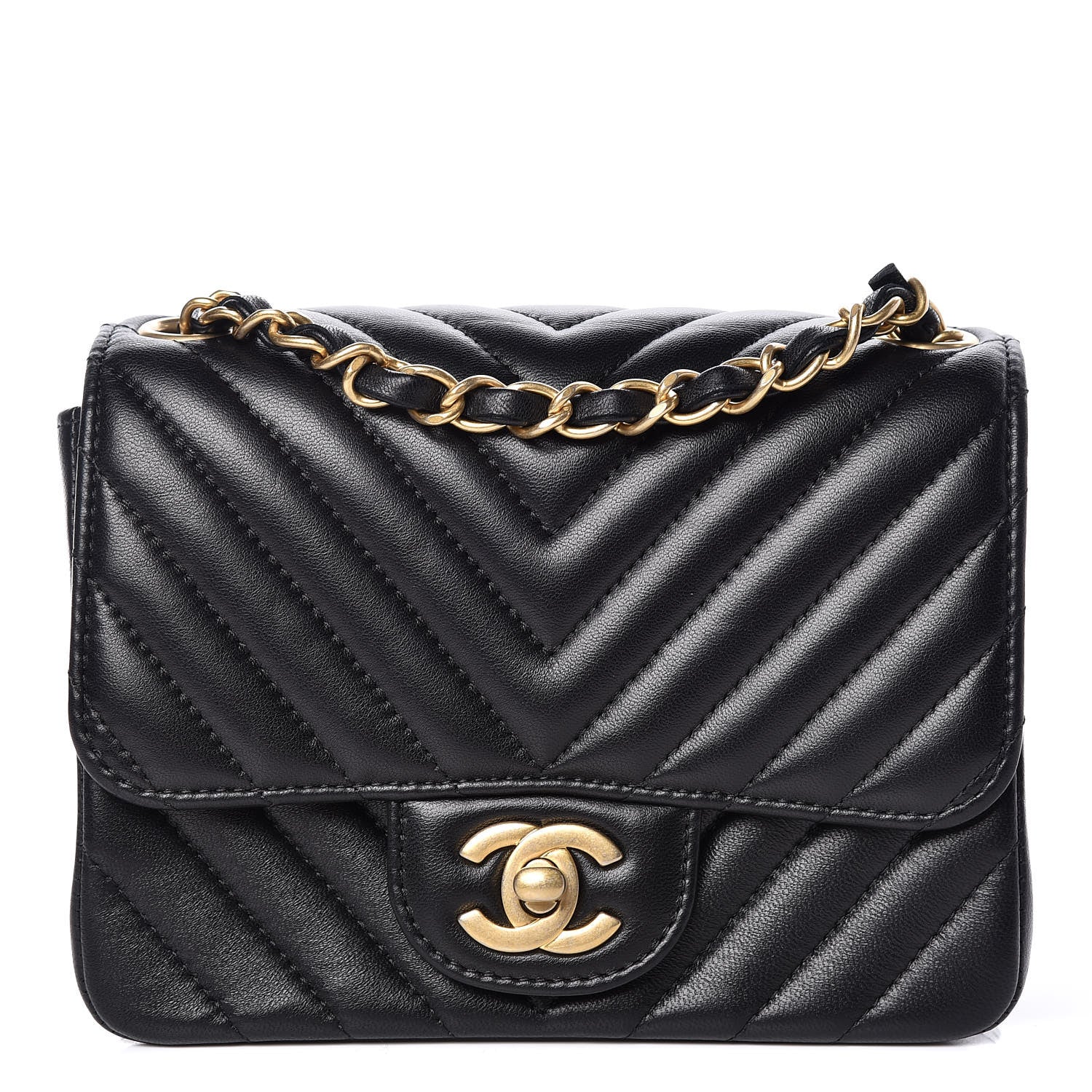 Chanel Lambskin Chevron Quilted Mini Square Flap Black 1 of 11