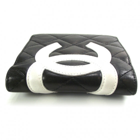 Calfskin Quilted Cambon Bi-Fold Wallet Black White
