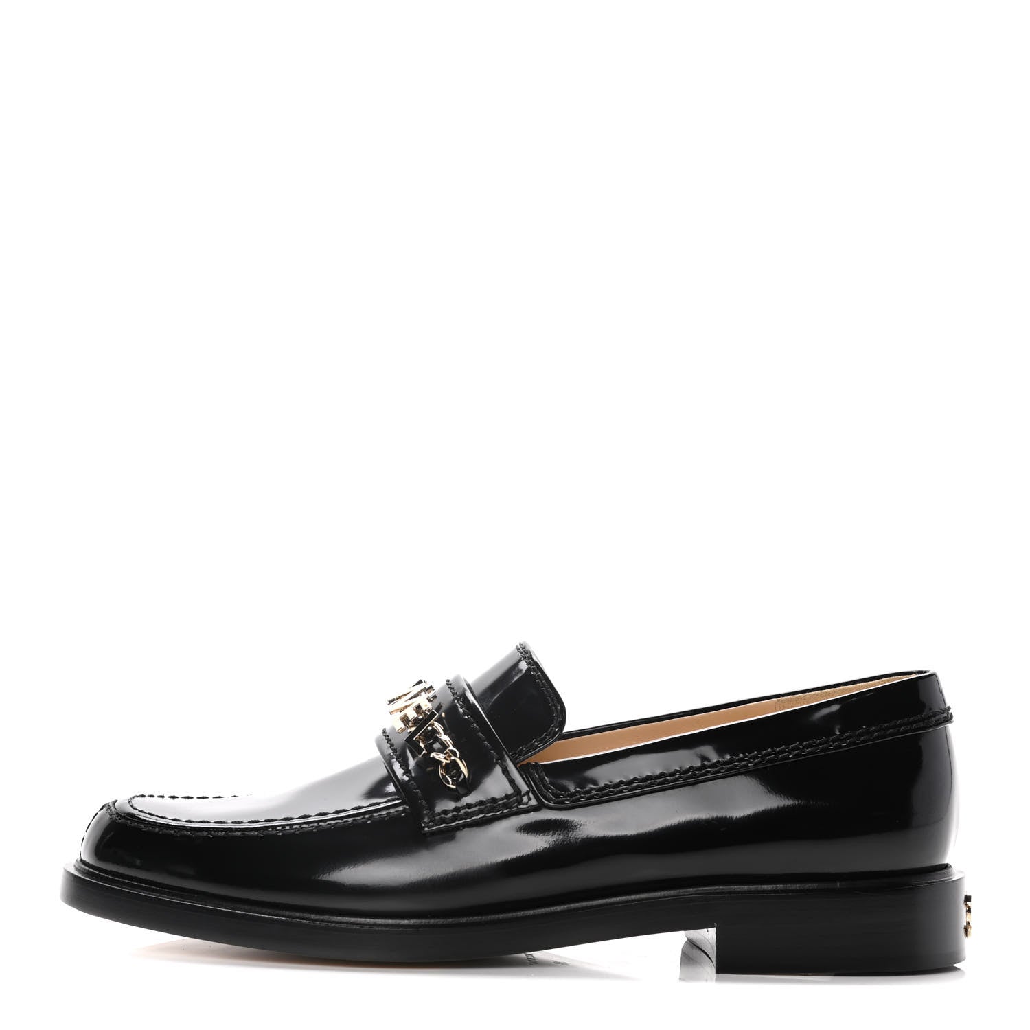 Chanel Shiny Calfskin Logo Loafers 38 Black 1 of 10
