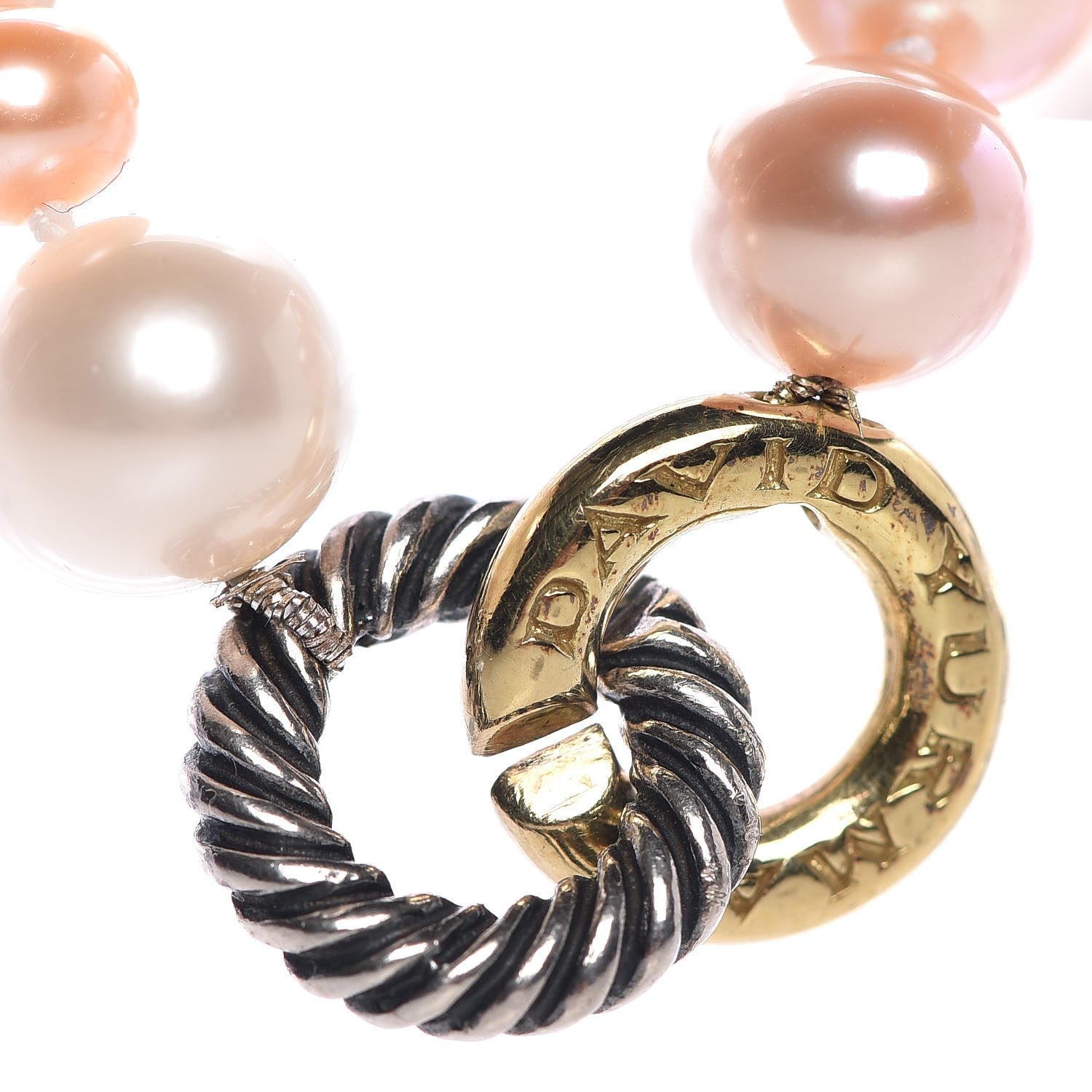 David Yurman Sterling Silver 14K Yellow Gold 5-8.5mm Pink Pearl Necklace 4 of 5