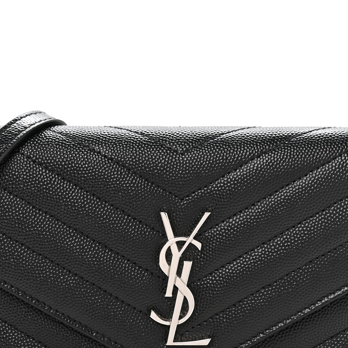 Grain De Poudre Matelasse Chevron Monogram Envelope Chain Wallet Black