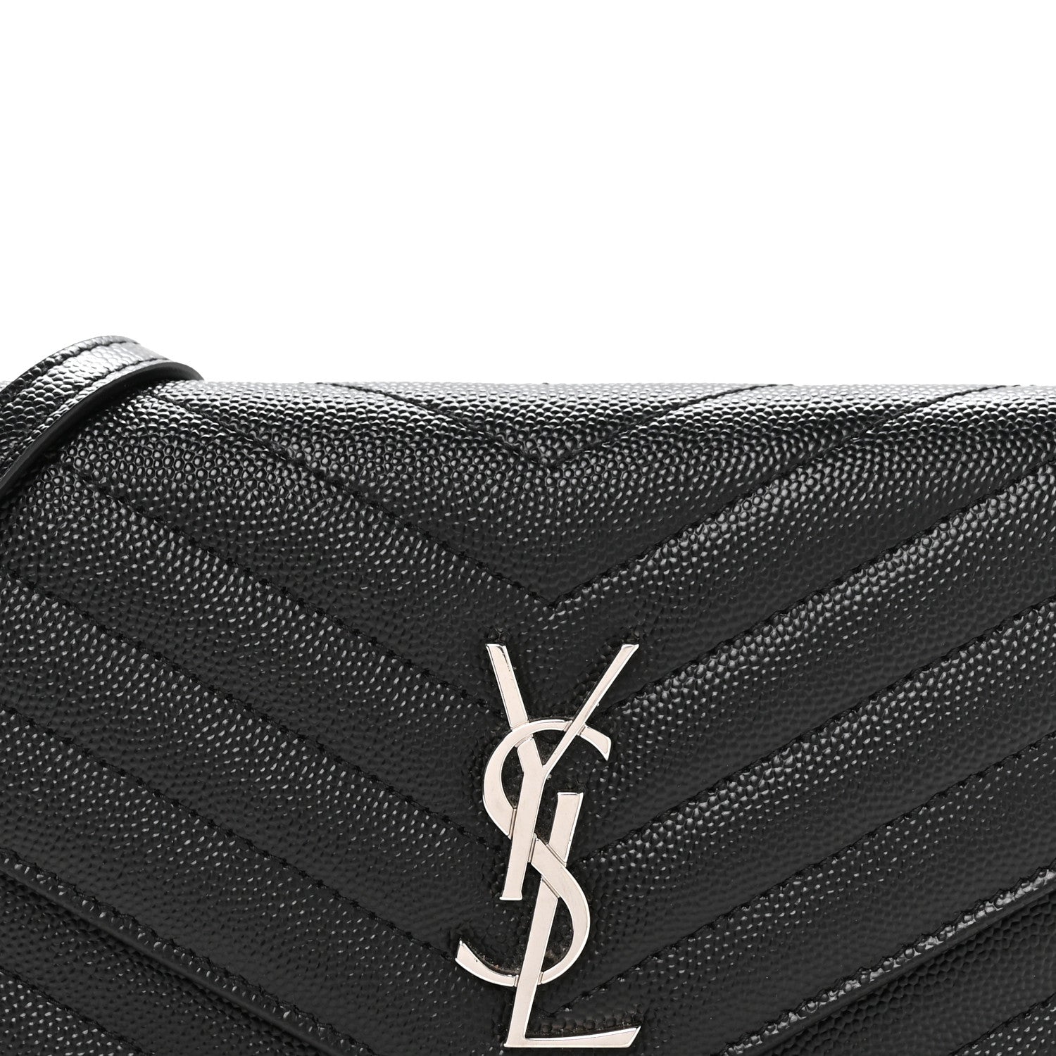 Saint Laurent Grain De Poudre Matelasse Chevron Monogram Envelope Chain Wallet Black 7 of 9