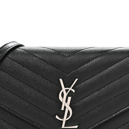 Saint Laurent Grain De Poudre Matelasse Chevron Monogram Envelope Chain Wallet Black 7 of 9