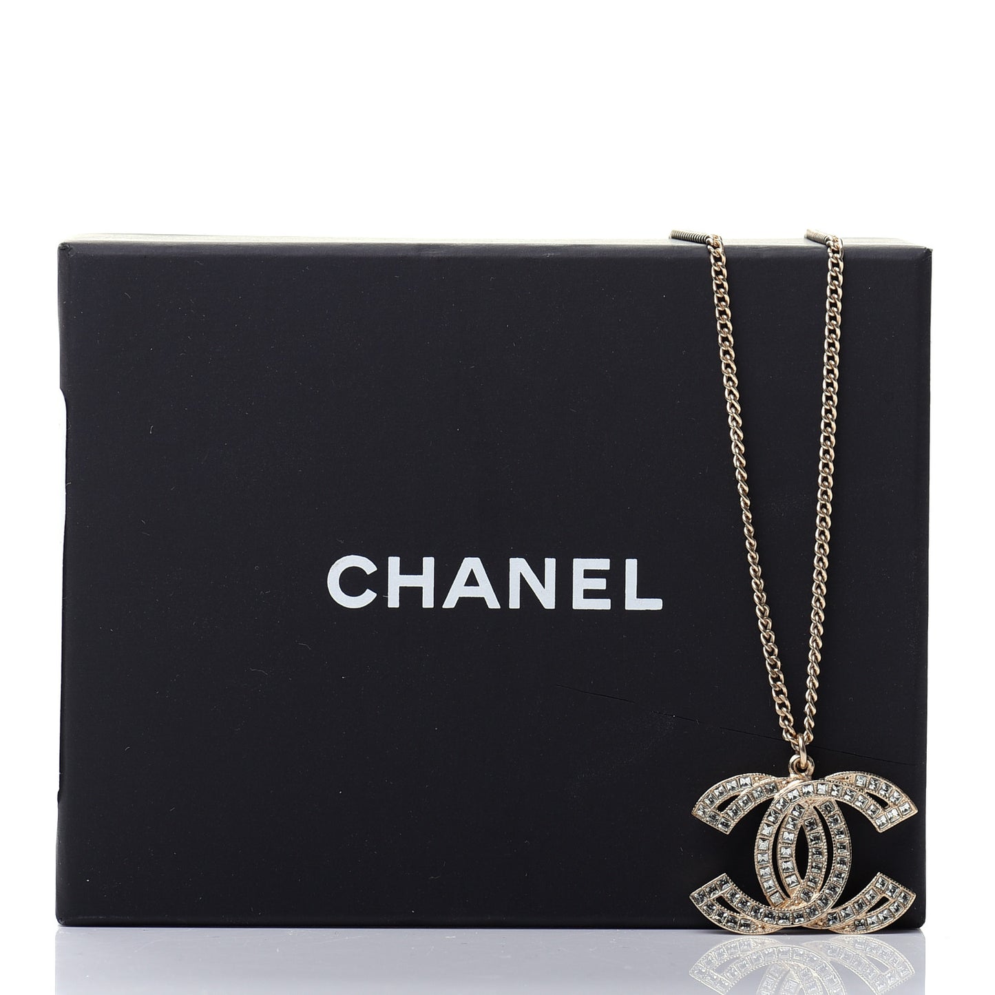 Metal Crystal Baguette CC Pendant Necklace Gold