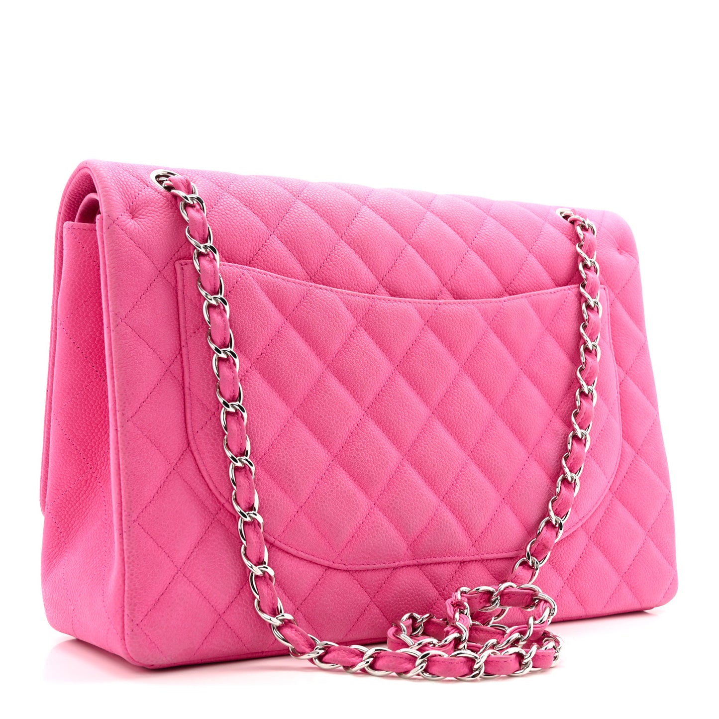 Iridescent Caviar Quilted Maxi Double Flap Hot Pink